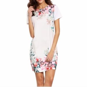 New White Floral Short Sleeve Dress